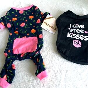 Dog Shirt/Pajamas Puppy “I Give Free Kisses”  and Floral PJ's Size Small